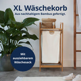 LUMALAND Bambus Wäschekorb mit ausziehbarem Wäschesack, 33 x 33 x 73 cm, weiß, nachhaltig und pflegeleicht.