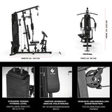 FitEngine Kraftstation mit verstellbaren Gewichten bis 67 kg, gepolsterten Griffen und robusten Umlenkrollen für vielseitiges Home-Workout.