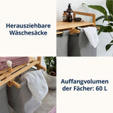 LUMALAND Bambus Wäschekorb mit 2 ausziehbaren Wäschesäcken, 60 L Fassungsvermögen, dunkelgrau, stilvoll und pflegeleicht.