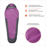 Where Tomorrow Camping Schlafsack Small & Light - Mumienschlafsack mit wasserabweisendem Polyester Außenmaterial in Grau-Lila.