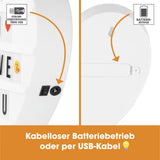 EASYmaxx LED-Leuchtkasten Herz mit 173 Buchstaben & 150 Moodjis, kabelloser Batterie- oder USB-Betrieb für individuelle Textbotschaften.