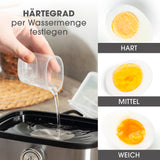 GOURMETmaxx Eierkocher für 6 Eier mit Edelstahl, Messbecher, Härtegrad per Wassermenge einstellen, Signalton bei Fertigstellung.