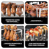 BBQ Rescher Multi-Grillständer aus Edelstahl für indirektes Garen von Rippchen, Bauchspeck, Chicken Drumsticks, Steaks, Fisch und Spießen.