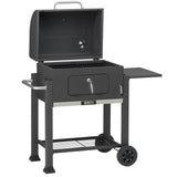 LANDMANN Holzkohlegrillwagen - 112 cm mit emailliertem Grillrost, höhenverstellbarem Kohleblech, Temperaturanzeige und klappbarem Seitentisch.