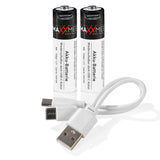 MAXXMEE Batterien wiederaufladbar AA - 2er-Set mit USB-C-Ladekabel und Ladeindikator für vielseitige Nutzung bis zu 1200 Ladevorgängen.