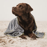 FLUFFINO® Hundehandtuch Mikrofaser – 2er-Pack, 120x70 cm, grau & grün, extra saugfähig und schnelltrocknend, ideal für Hunde jeder Größe.