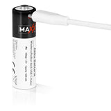 MAXXMEE Batterien wiederaufladbar AA - 2er-Set mit USB-C-Ladekabel, Ladeanzeige, 1.200 Ladezyklen, schnell und vielseitig einsetzbar.