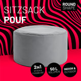 LUMALAND Sitzsack Pouf (50 L) grau, vielseitig als Sitzhocker und Fußschemel für In- & Outdoor, langlebig und pflegeleicht.
