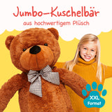 LUMALAND XXL-Teddy mit Knopfaugen 120 cm braun, flauschiger Riesenplüschteddy aus hochwertigem Plüsch, perfekt zum Kuscheln und Verschenken.