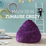 LUMALAND Luxury Fluffy Sitzsack stylischer Webplüsch Beanbag in Lila mit 120L Füllung aus hochwertigem weichem Material.