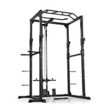 FitEngine Power Rack multifunktionaler Power Cage mit Latzug, Kabelzug, Klimmzugstange und verstellbaren Safety Bars bis 130 kg.
