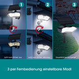 EASYmaxx LED-Solarstrahler mit Bewegungsmelder schwarz, 3 Modi per Fernbedienung, Solarpanel und Bewegungsmelder für Gartenlicht