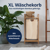 LUMALAND Bambus Wäschekorb mit ausziehbarem Wäschesack, 33x33x73 cm, beige, robust und stilvoll aus nachhaltigem Bambus.