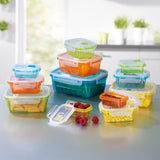 GOURMETmaxx Frischhaltedosen Klick-it mit Mikrowellenventil 24-tlg. in blau, gelb, grün und orange stapelbar und mikrowellengeeignet.