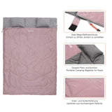 Where Tomorrow Doppelschlafsack mit Tragetasche, 2-Personen Schlafsack 190x150 cm, rosé, wasserabweisend, mit extra Kissenfach.