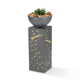 EASYmaxx LED-Dekosäule mit Pflanzschale, Beton-Optik Sternschnuppe mit Sternenmotiv und integrierter LED-Beleuchtung.