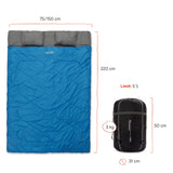 Where Tomorrow Doppelschlafsack mit Tragetasche in Royalblau, 190x150 cm, wasserabweisend und für bis zu -5 °C geeignet.