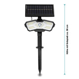 EASYmaxx LED-Solarstrahler mit Bewegungsmelder - schwarz, mit Solarpanel, Erdspieß und 3 Lichtmodi für Garten und Terrasse.