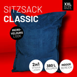 Lumaland XXL Microvelours Sitzsack 380L, 140x180 cm, dunkelblau, wasserfest, Indoor, bequeme XXL Sitzgelegenheit zum Entspannen.