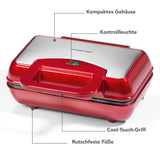 GOURMETmaxx Waffeleisen für Belgische Waffeln in Edelstahl/rot mit kompakter Bauweise, Cool-Touch-Griff, Kontrollleuchte und rutschfesten Füßen.