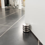 Oxid7® Edelstahl Türstopper Chrom-Design hoch 2 Stück mit Gummiringen, schwere Ausführung, bodenschonend auf Fliesenboden.