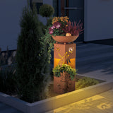 EASYmaxx LED-Dekosäule 3D Rost-Optik "Libelle" mit LED-Beleuchtung, Pflanzschale, batteriebetrieben, 72 cm, ideal für Garten und Terrasse.