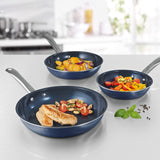 Bratoni Aluminium-Pfanne Diamant - 20 cm - blau mit Antihaftbeschichtung, Edelstahlgriff, für fettarmes Kochen auf allen Herdarten, inkl. Induktion.