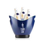 TURM GIN LED-Eiswürfelbehälter blau/schwarz mit Logo, 4 l Fassungsvermögen, LED-Beleuchtung, mit Griffen zum Kühlen und Servieren.