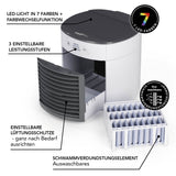 MAXXMEE Luftkühler Kompakt weiß/grau mit 3 Leistungsstufen, waschbarem Schwammverdunstungselement und LED-Licht in 7 Farben.