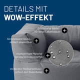 LUMALAND Sitzsack-Sofa Sessel Grau mit abnehmbarem Bezug, extrastarken Nähten, Abperleffekt und verdecktem Reißverschluss.