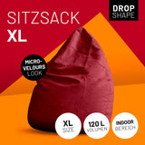 LUMALAND Luxury XL Sitzsack stylischer Beanbag 120L Füllung in Rot für Indoor, micro-velours look, moderne Wohnzimmergestaltung.