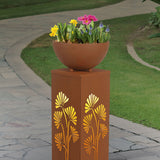 GARVIDA LED-Dekosäule Rost-Optik Ginko mit Pflanzschale, 59 cm, mit Ginkgoblätter-Design und LED-Beleuchtung für Garten und Balkon.