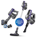 CLEANmaxx Akku-Zyklon-Staubsauger anthrazit/lila, beutellos, 2-stufige Saugkraft, 45 Min Laufzeit, LED-Bodendüse, einfache Filterreinigung.