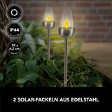 MAXXMEE Solar-Fackel 2er-Set - silber mit Flammeneffekt, Solar und IP44, ideal für Garten, Terrasse oder Balkon.