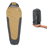 Where Tomorrow Camping Schlafsack Small & Light Mumienschlafsack Curry-Grau mit wasserabweisendem Material und praktischem Packsack.