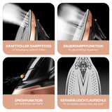 MAXXMEE Dampfbügeleisen mit Tropfstopp-, Antikalk- und Selbstreinigungsfunktion, Keramiksohle und kraftvollem Dampfstoss.