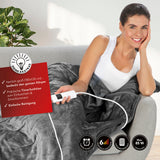 MAXXMEE Heizdecke 180 x 130cm grau mit 6 Heizstufen, Timerfunktion und Fernbedienung für extra langanhaltende Wärme am ganzen Körper.