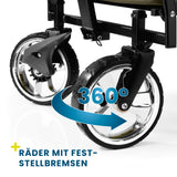 HOBERG faltbarer Bollerwagen mit Dach, 360° Vorderräder mit Feststellbremsen für sicheren Stand und einfache Handhabung.