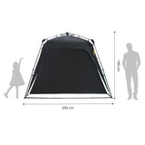 Where Tomorrow - Pop up Pavillon schwarz, 250x190 cm, 10 Sek. Quick-up-Aufbau, wasserfest, mit Seitenwand für vielseitige Nutzung.