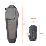 Where Tomorrow Camping Schlafsack Small & Light Mumienschlafsack hellgrau 220x80x50 cm wasserabweisend bis -5°C mit Tasche und Kissenfach