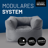 LUMALAND Sitzsack-Sofa Sessel grau, modular, 400 L Volumen, für Indoor und Outdoor, mit extrastarkem Material und abwischbarem Bezug.