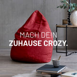 LUMALAND Luxury XL Sitzsack stylischer Beanbag Rot mit 120L Füllung, ideal zum Entspannen, Chillen und für modernes Wohnen.