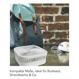 MAXXMEE Akku-Ventilator klappbar weiß, kompakt und faltbar, ideal für Tisch, Outdoor, mit bis zu 7 Stunden Laufzeit.