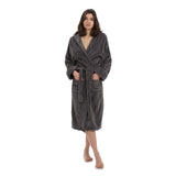 LUMALAND Luxury Mikrofaser Bademantel mit Kapuze für Damen und Herren in Grau, Größe L, kuschelig, schnell trocknend, unisex.