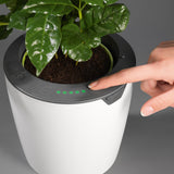 LAZY LEAF Blumentopf selbstgießend 1,1 Liter weiß/grau mit 10 Bewässerungsstufen und integriertem Temperatursensor.
