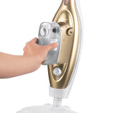 CLEANmaxx Dampfbesen mit Knickgelenk in gold/weiß, abnehmbarer 300 ml Wassertank, ideal für Haushaltsreinigung.
