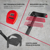VITALmaxx Heimtrainer Fitness Bike mit Trainingscomputer, verstellbarem Gelsattel und Pedalschlaufen in Schwarz/Rot.