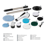 CLEANmaxx Akku-Reinigungsbürste weiß/schwarz mit 8 Aufsätzen und Verlängerungsstange für vielseitige Haushaltsreinigung.