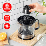 GOURMETmaxx Zitruspresse 0,7l Edelstahl mit 2 Aufsätzen, 700 ml Saft, Aromadeckel, spülmaschinengeeignet, praktische 2-Wege-Rotation.