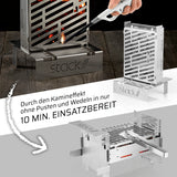 STACK Grill - Grill und Feuerstelle, mobiler Edelstahlgrill mit innovativem Stecksystem und schnellem Kaminkeefekt in 10 Minuten einsatzbereit.